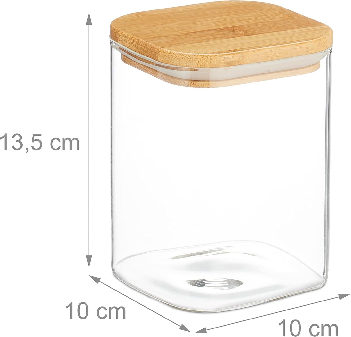 Relaxdays Tarros de Conservación con Tapa de Bambú Juego de 3 Tarros de Vidrio Cuadrados 900 ml Cajas de Conservación de Alimentos Transparentes/Naturales a Prueba de Fugas Naty Shop