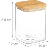 Relaxdays Tarros de Conservación con Tapa de Bambú Juego de 3 Tarros de Vidrio Cuadrados 900 ml Cajas de Conservación de Alimentos Transparentes/Naturales a Prueba de Fugas Naty Shop