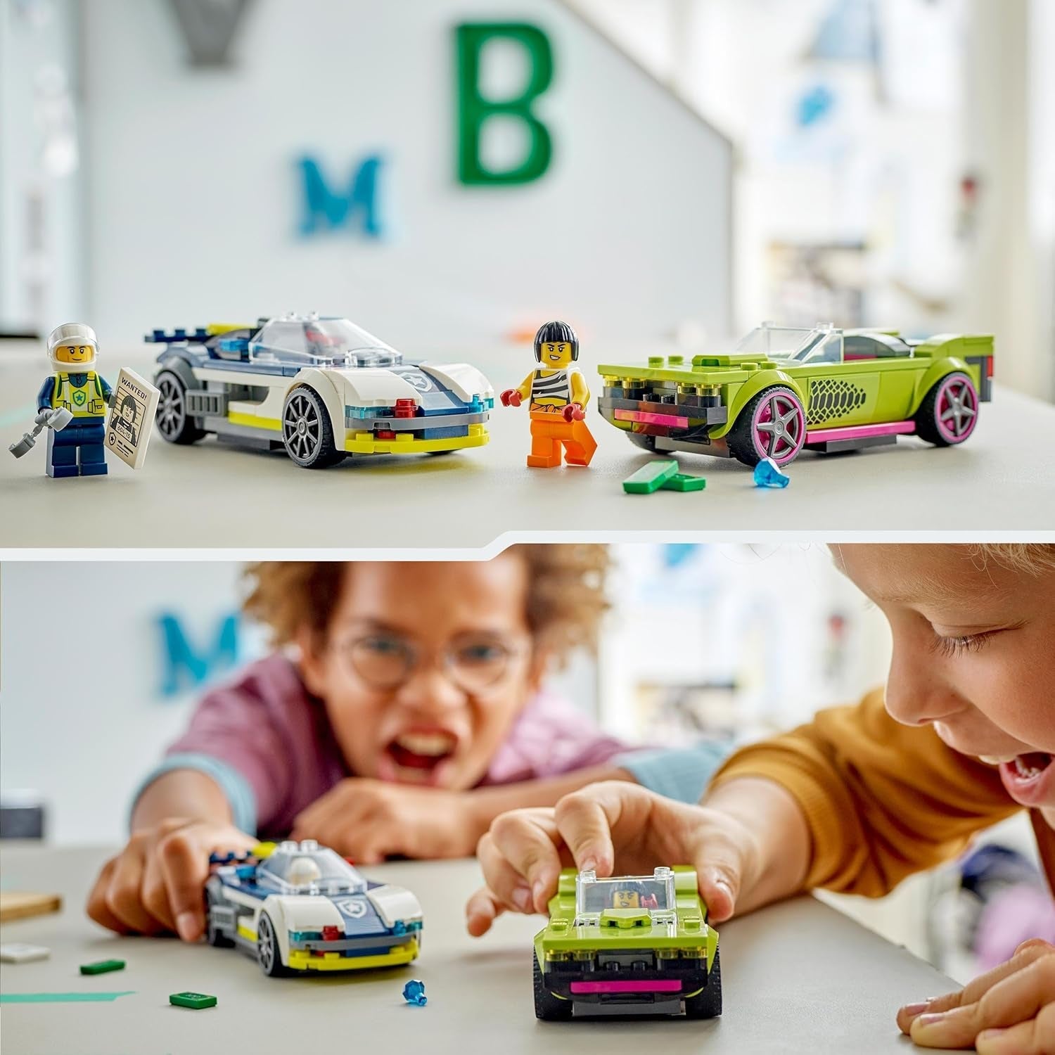 LEGO City Car Chase con coche de policía y muscle car, tren de juguete con 2 coches de carreras, regalo de policía para niños, niños y niñas a partir de 6 años, set con policía y minifiguras Ganovin 60415 Juegos de construcción Besuche den LEGO-Store