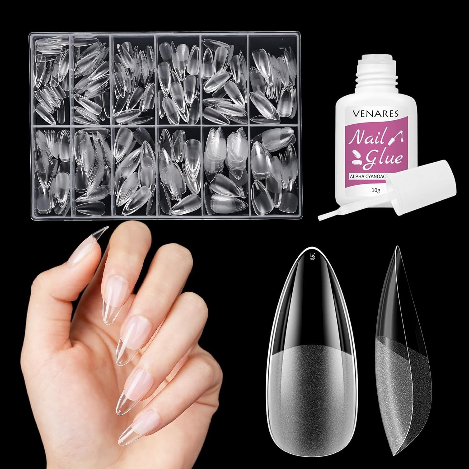 Uñas postizas cortas bailarina 500 Uds pegamento en 12 tamaños uñas artificiales Gel suave corto cobertura completa puntas de uñas para uñas de Gel cortas S