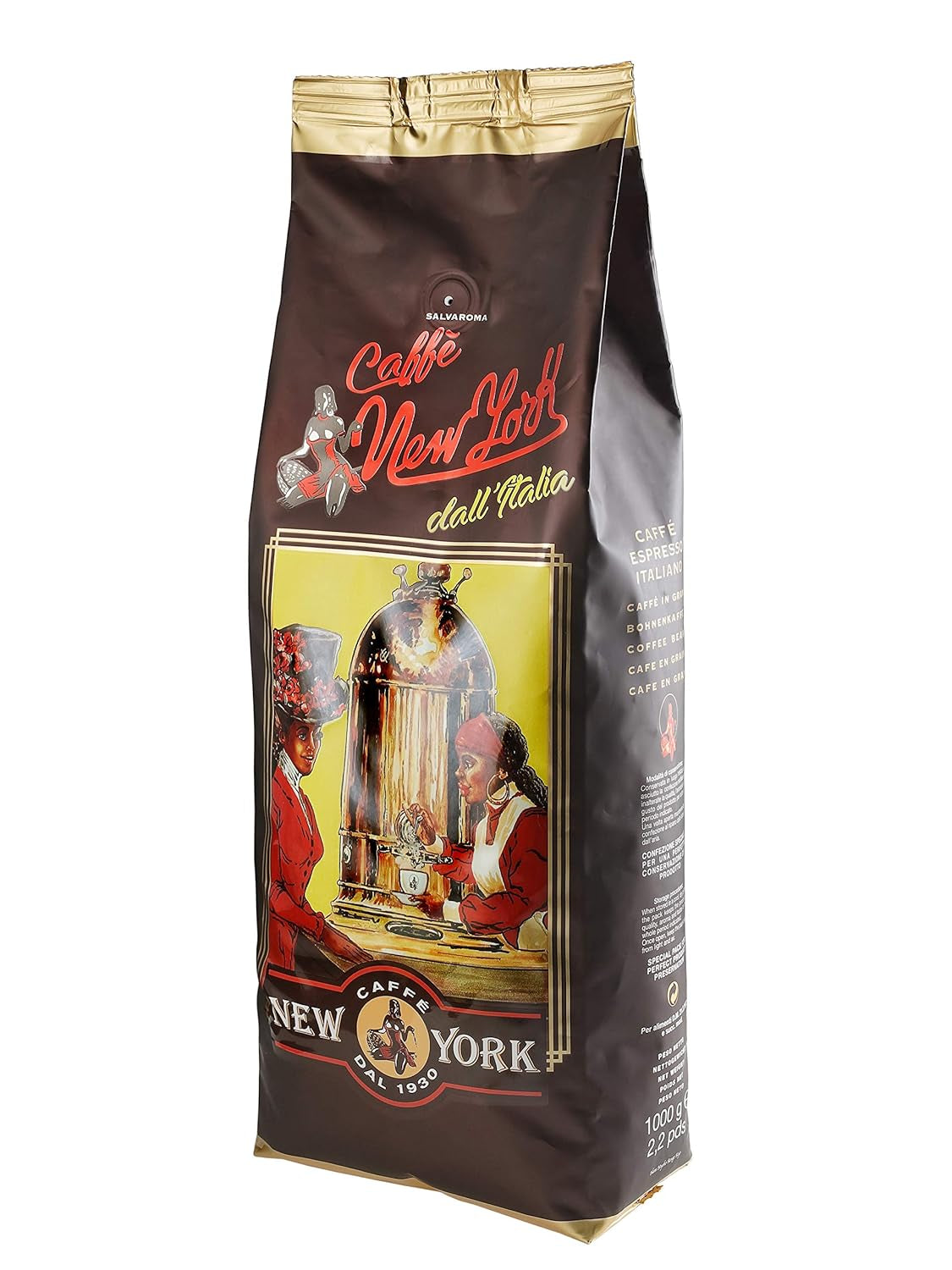 New York Coffee - EXTRA P - Café en granos, sabor fuerte y decisivo, granos de Arábica y Robusta, para moler, espresso italiano, mezcla en barra - calidad premium desde 1930 - 1 kg, granos