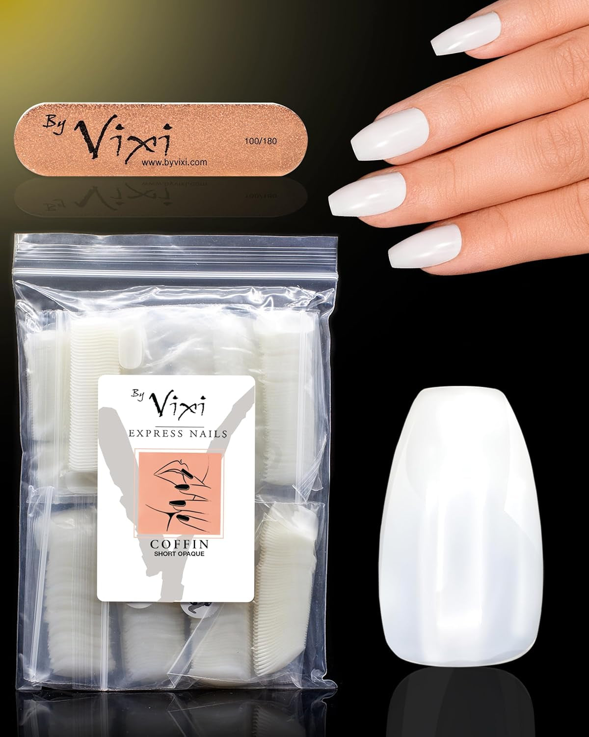 Vixi 600 extensiones de uñas cortas ovaladas con lima de preparación, 10 tamaños, cobertura total, opacas. Para profesionales y uso doméstico.