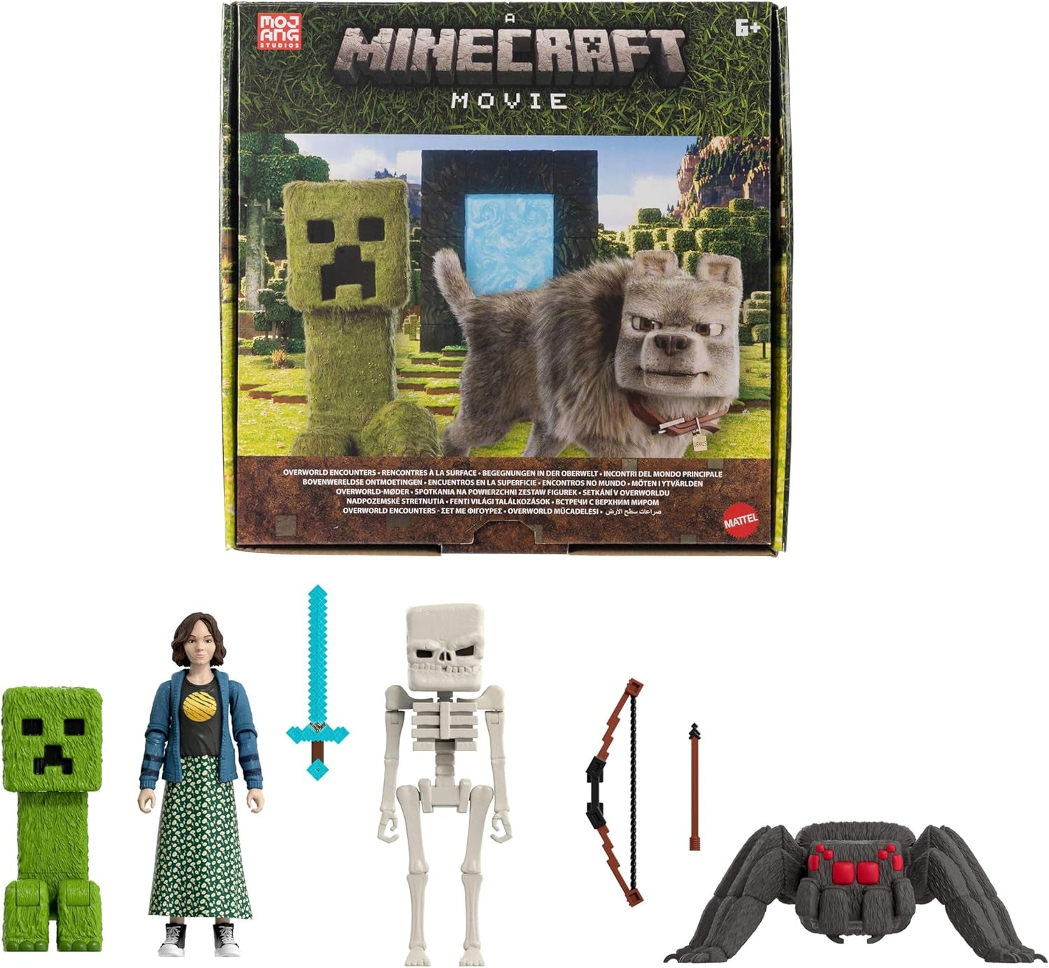Mattel Minecraft Story Set con 4 figuras de acción y 3 accesorios Encuentros en el Overworld Set Juguete coleccionable inspirado en la película Minecraft JFR70 Figuras de acción Naty Shop Story Set