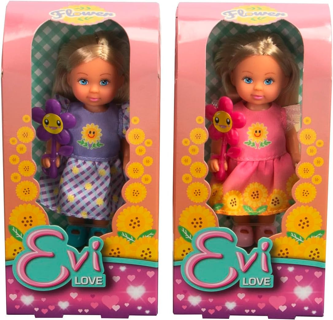 Simba Evi Love Flowers Surtido de 2 variaciones Solo se enviará UN artículo Muñeca con un lindo vestido floral con flor Muñeca de juego de 12 cm Edades 3+