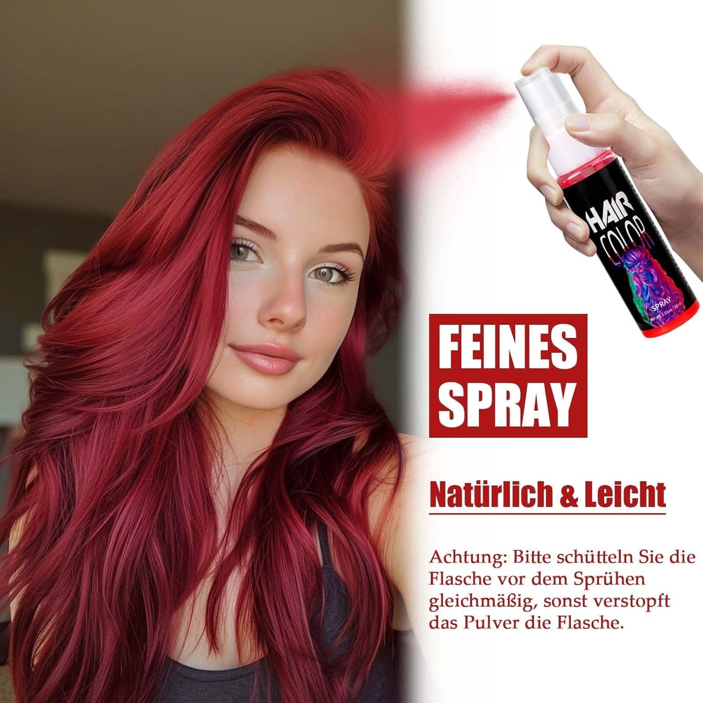 Color en Spray para el Cabello, Tinte Temporal en Spray Rojo, Tinte para el Cabello Rojo Coloreado, Tinte para el Cabello Lavable, Color Rojo Vivo en Spray, Tinte para el Cabello Instantáneo, Tinte para el Cabello de Carnaval, Halloween, Cosplay, Tinte para el Cabello de Fiesta Naty Shop
