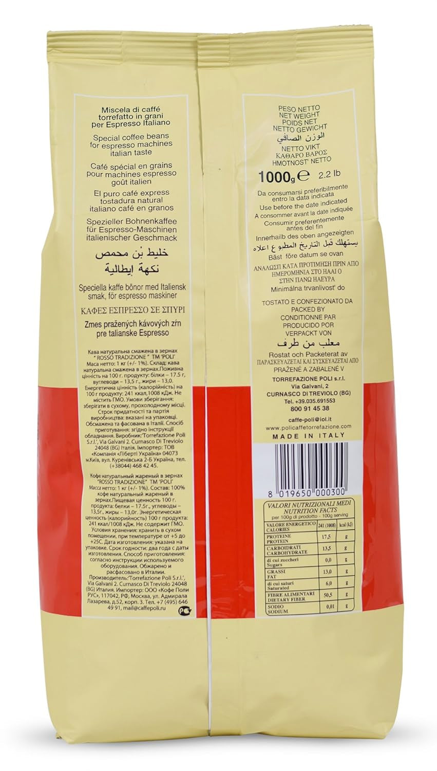 Café Poli Rosso | Café expreso tradicional | Tazas de espresso italianas | Ideal para cafeteras automáticas, siebträger y espressomashinen | 1x1kg