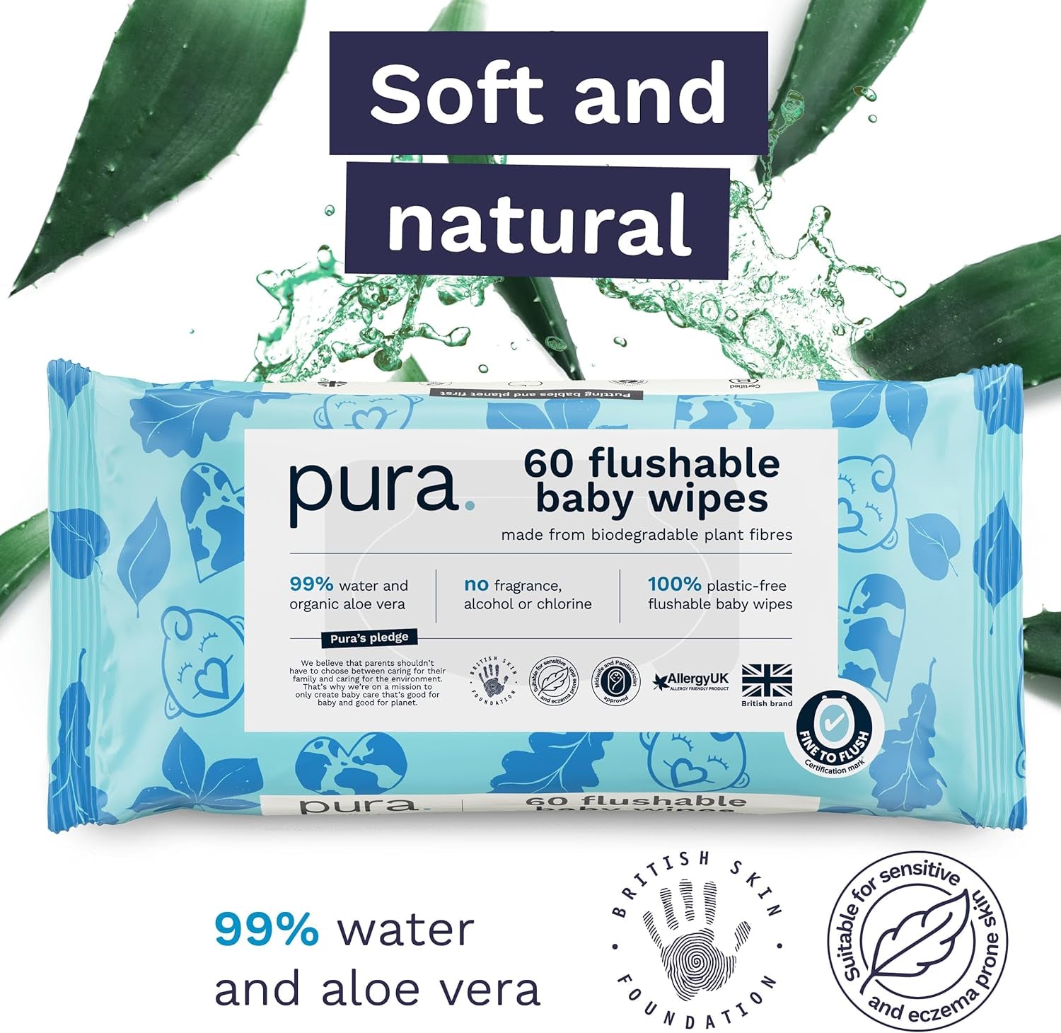 Toallitas desechables ecológicas para bebés para pieles sensibles del bebé 70 toallitas (1 paquete) 99% de agua 100% sin plástico para pieles sensibles Recién nacidos propensos al eccema Biodegradables Veganos