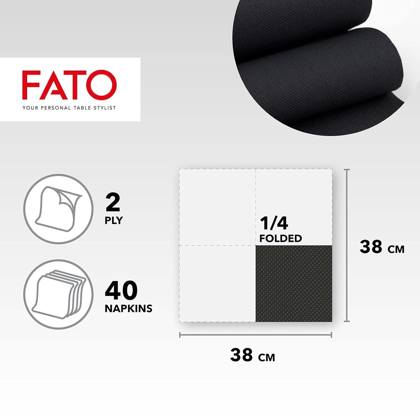 - Pañuelos de papel desechables Suavidad y suavidad Paquete de 40 pañuelos Tamaño 38X38 Plegado 4 2 capas Color negro Papel de celulosa 100% pura con certificación Fsc (paquete de 2)