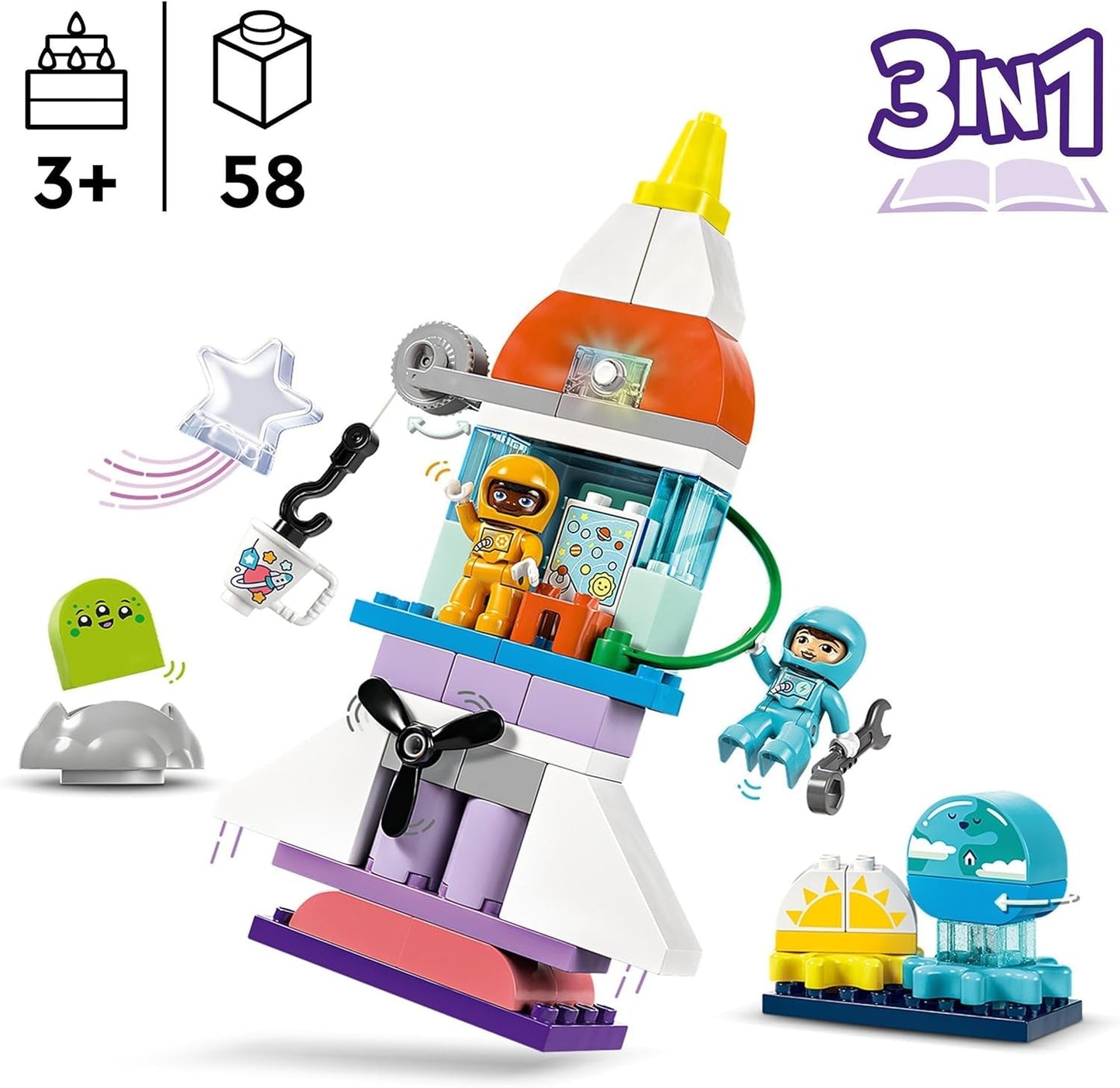LEGO DUPLO Transbordador espacial 3 en 1 Juego espacial de muchas aventuras Cohete de juguete para niños Juguete científico de construcción Desarrollo temprano de habilidades motoras Regalo para niños de 3 años 10422 Juegos de construcción Beuche den LEGO-Store