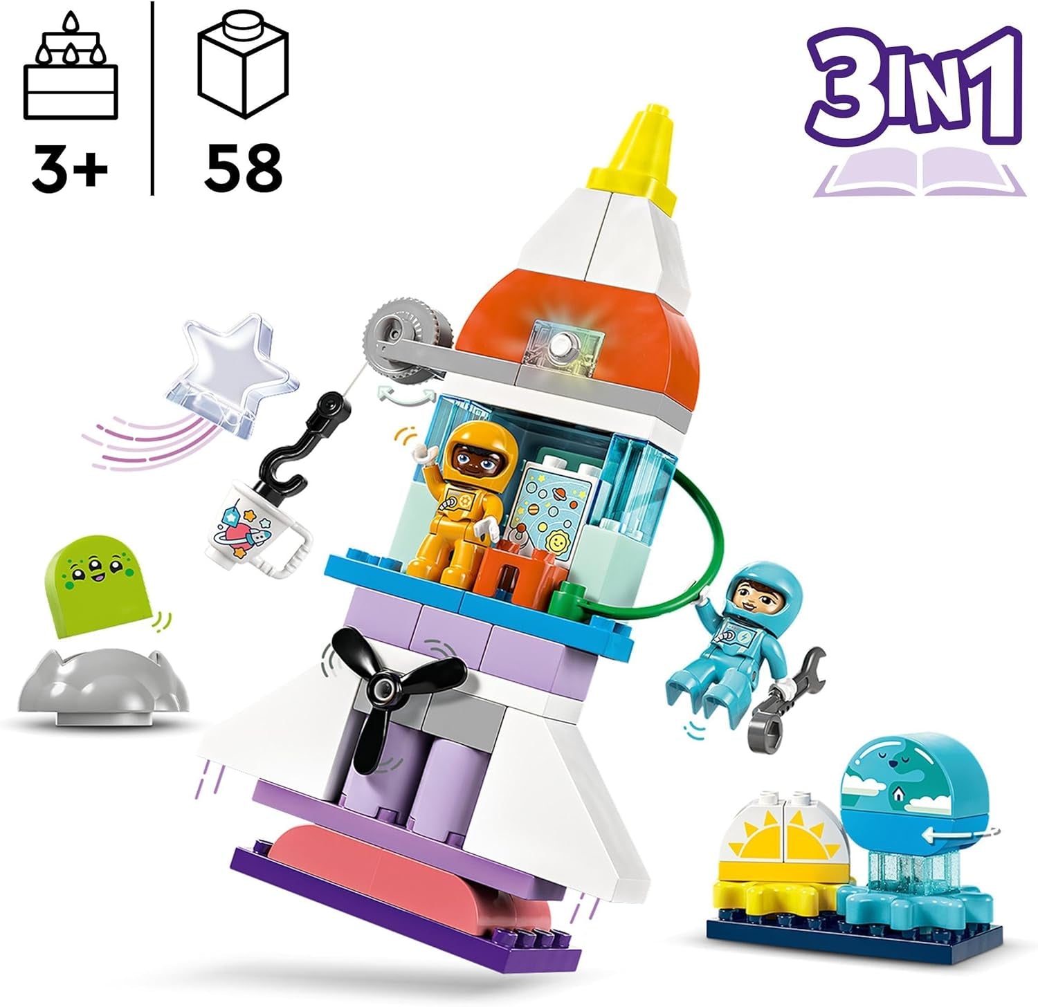 LEGO DUPLO Transbordador espacial 3 en 1 Juego espacial de muchas aventuras Cohete de juguete para niños Juguete científico de construcción Desarrollo temprano de habilidades motoras Regalo para niños de 3 años 10422 Juegos de construcción Beuche den LEGO-Store