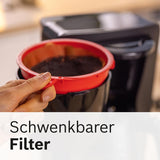 Bosch MyMoment TKA2M113 Cafetera espresso con filtro, jarra de cristal de 1,25 l, 10-15 tazas, función de mantenimiento del calor durante 40 minutos, sistema antigoteo, soporte de filtro giratorio, depósito de agua desmontable, 1200 W, negro mate
