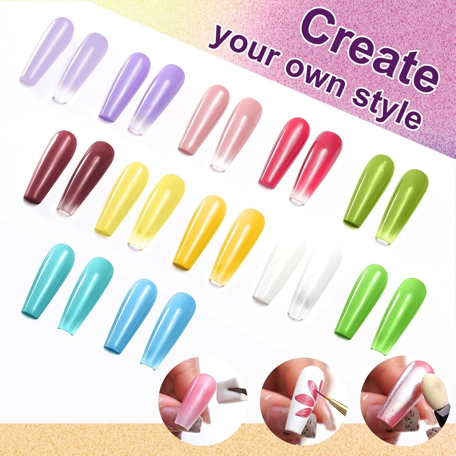 Gel de pintura degradada, 12 colores de esmalte de uñas de gel Ombre con 100 esponjas de uñas y 4 garras de metal para manicura francesa DIY Nail Art, Set I
