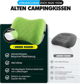 HIKENTURE Almohada Inflable para Camping/Viaje con Funda de Almohada Extraíble, Almohada Ergonómica, Cómoda Almohada para el Cuello para Viajes/Exteriores, Almohada Inflable para el Cuello de Viaje (Verde)... Almohadas Ortopédicas Cervicales Naty Shop