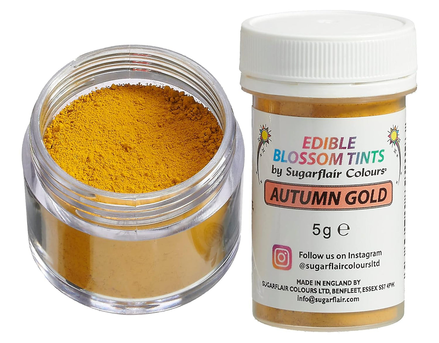 Sugarflair Blossom Tint Dust Autumn Gold Colorante alimentario en polvo - Colorante alimentario en polvo para decoración de pasteles, fondant, glaseado, chocolate, crema de mantequilla, macarrones y más - 5G