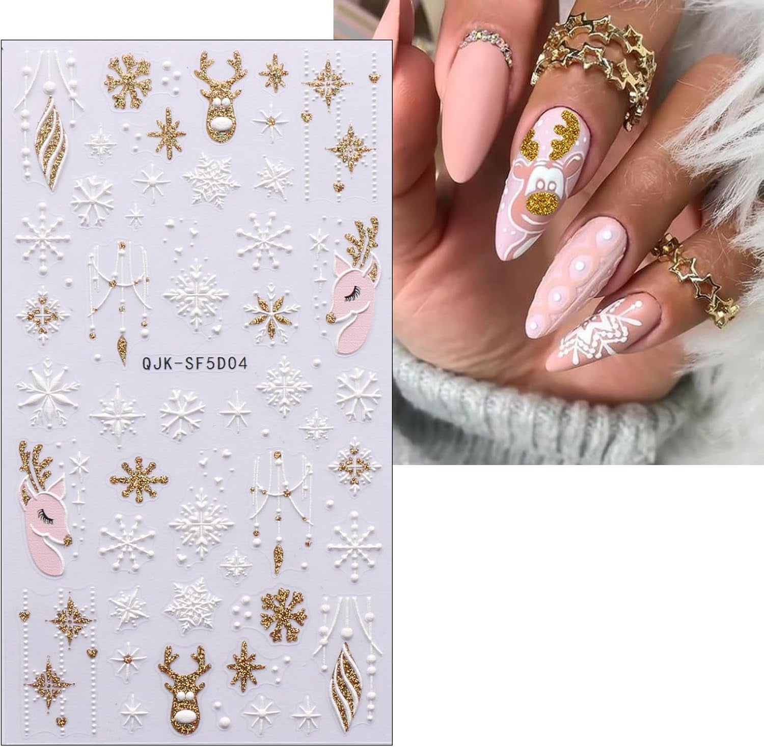 Pegatinas navideñas 3D para uñas, 4 hojas, pegatinas 5D para uñas, pegatinas estereoscópicas para uñas, decoraciones, accesorios de diseño de uñas