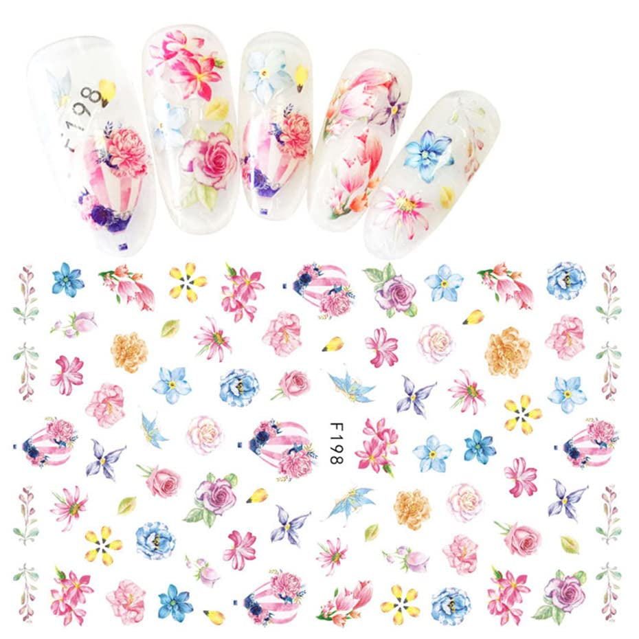 JMEOWIO Nagelsticker Frühling Blume 9 Blatt Nagelaufkleber Selbstklebend Rosa Blüte Nail Art Sticker Decoración Nageldesign Zubehör