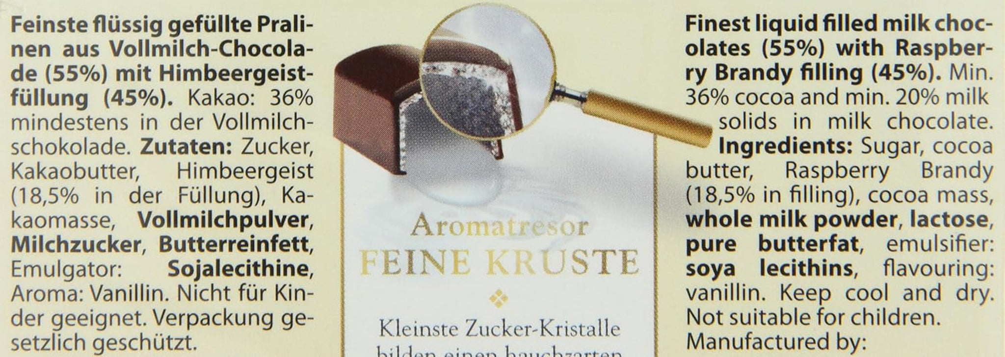 RCP Pralinés Schladerer con licor de frambuesa, chocolate con leche, corteza de azúcar, relleno líquido, contiene alcohol, gran regalo, 2 x 127 g