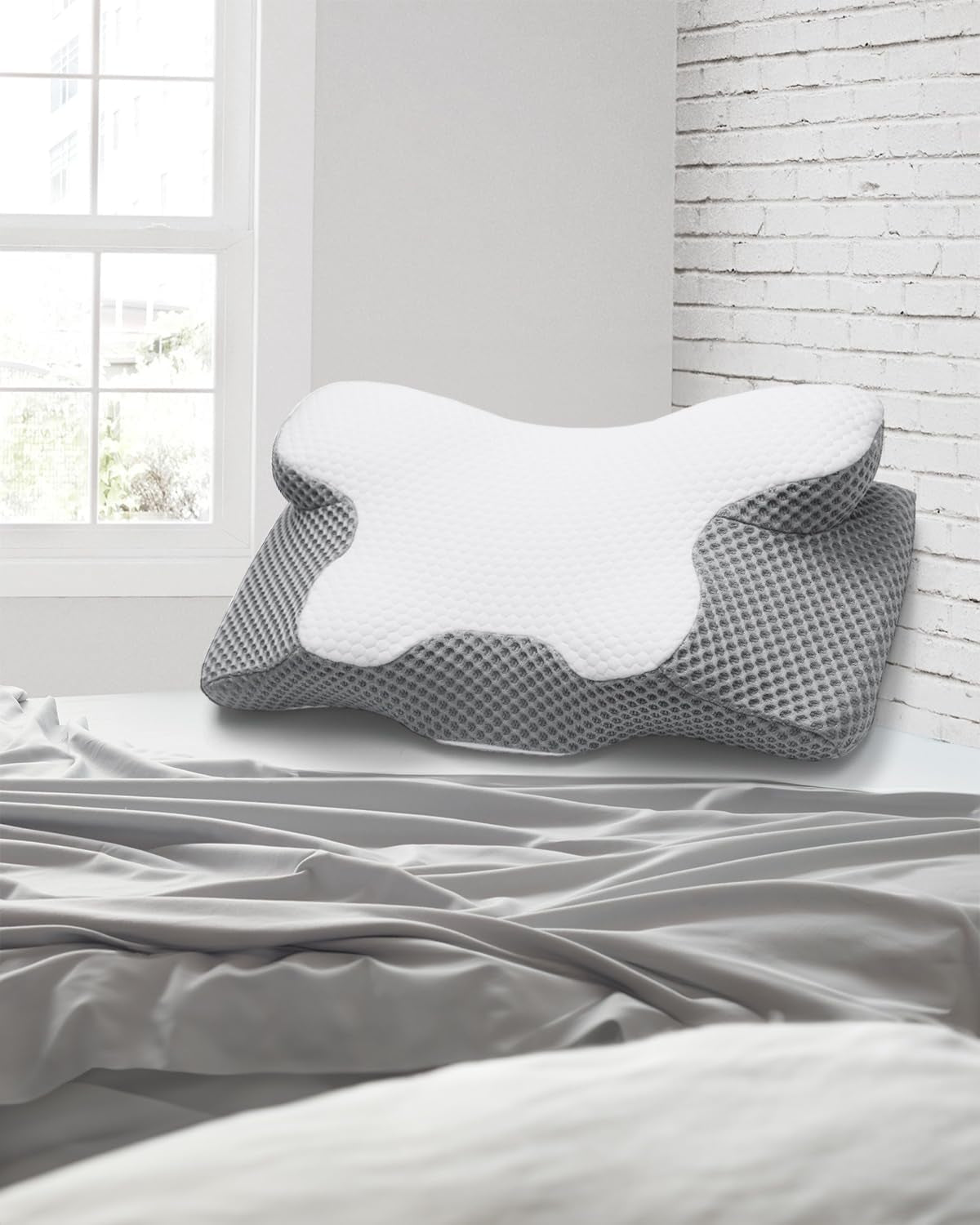 Almohada para el cuello 2 en 1 Almohada Almohada de espuma viscoelástica Almohada ortopédica ergonómica 2 Altura para dormir Almohada de soporte para el cuello para soporte lateral/espalda/barriga Almohadas ortopédicas cervicales Naty Shop