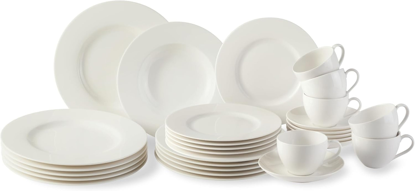 vivo - Villeroy & Boch Group - Vajilla Basic Blanco 30 piezas, apta para lavavajillas y microondas, Vajilla blanca, Juego de café, Cerámica, Platos, Tazas, Porcelana premium