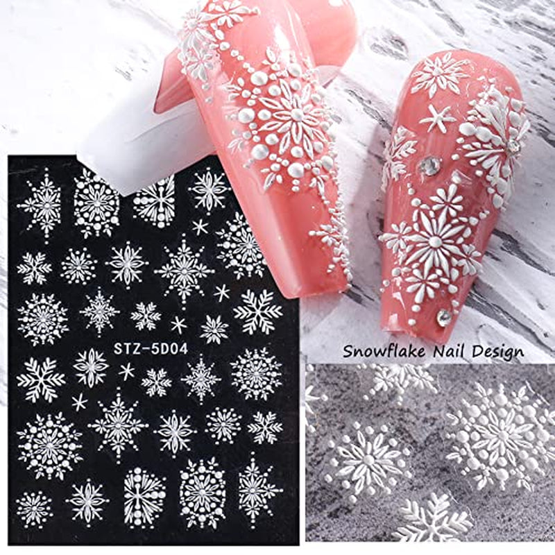 4 Blatt 3D Nagelsticker Weihnachten Nagelaufkleber Navidad 5D Stereoskopisch Selbstklebend Schneeflocke Schneemann Nail Art Sticker Dekoration Nageldesign Zubehör