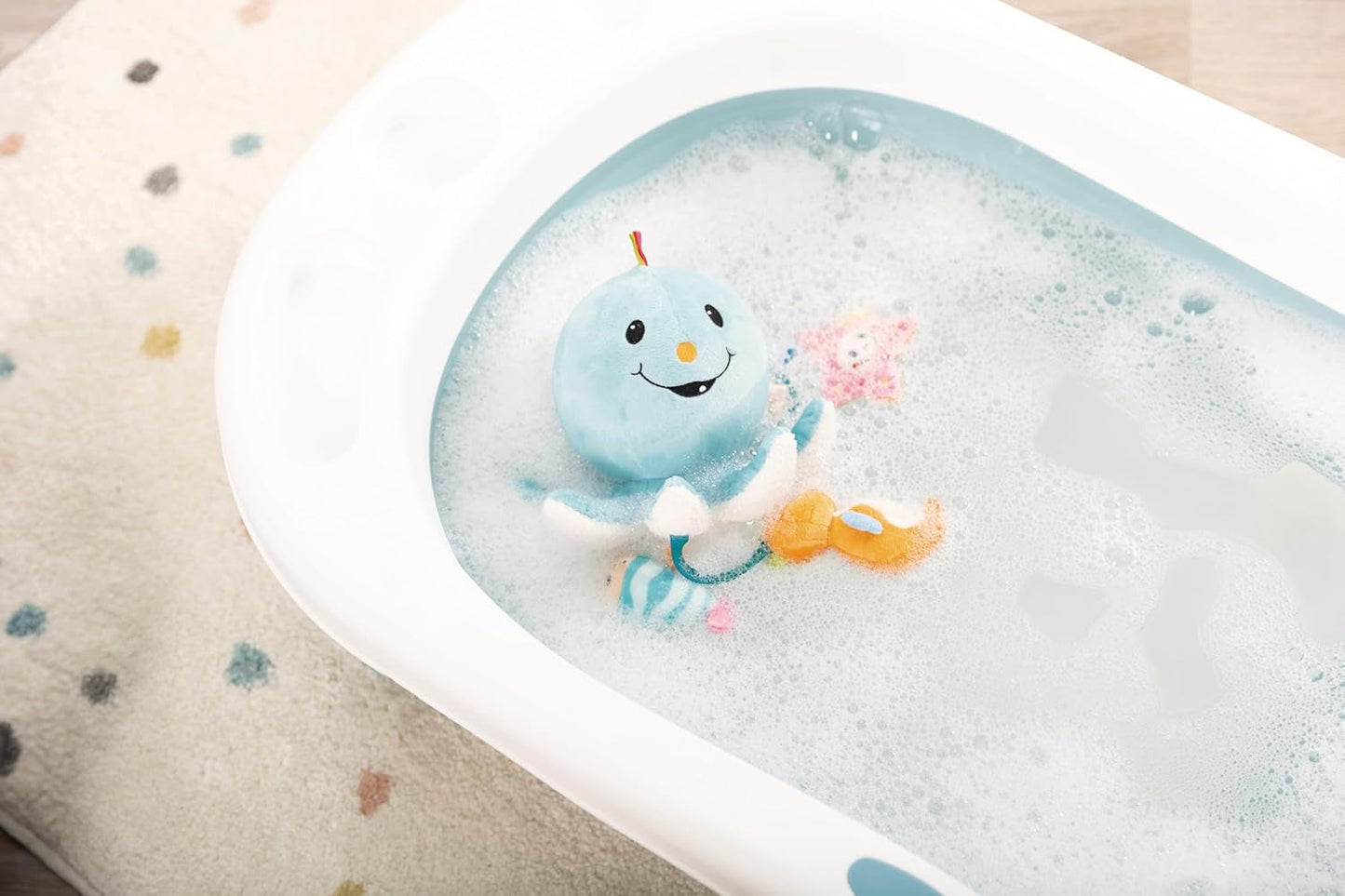 Juguete de baño Octily 18x14cm incl. 3 figuras en caja de regalo 23,5x17x13,5cm azul - juguete con elementos de agarre - juguete de baño infantil para atrapar y jugar Baby Toys Naty Shop
