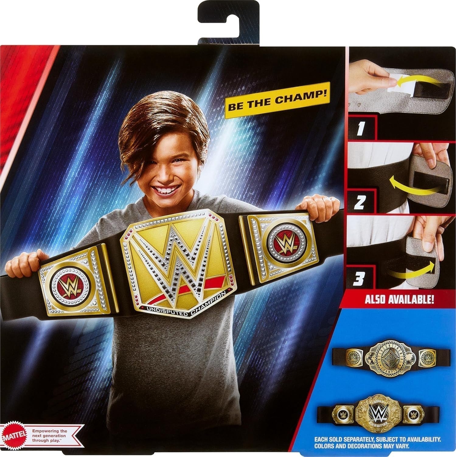 Mattel Mattel Cinturón de campeonato de la WWE, disfraz y juego de rol del campeonato universal de la WWE indiscutible, aprox. Cinturón De Piel Sintética De 100 Cm De Largo Con Ajuste Exclusivo, HYJ35 Figuras De Acción Naty Shop