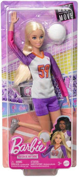 Barbie Made to Move - Muñeca Jugadora de Voleibol con Camiseta y Pelota - 22 Articulaciones para Juego Realista, Incluye Voleibol y Equipo Deportivo, HKT72