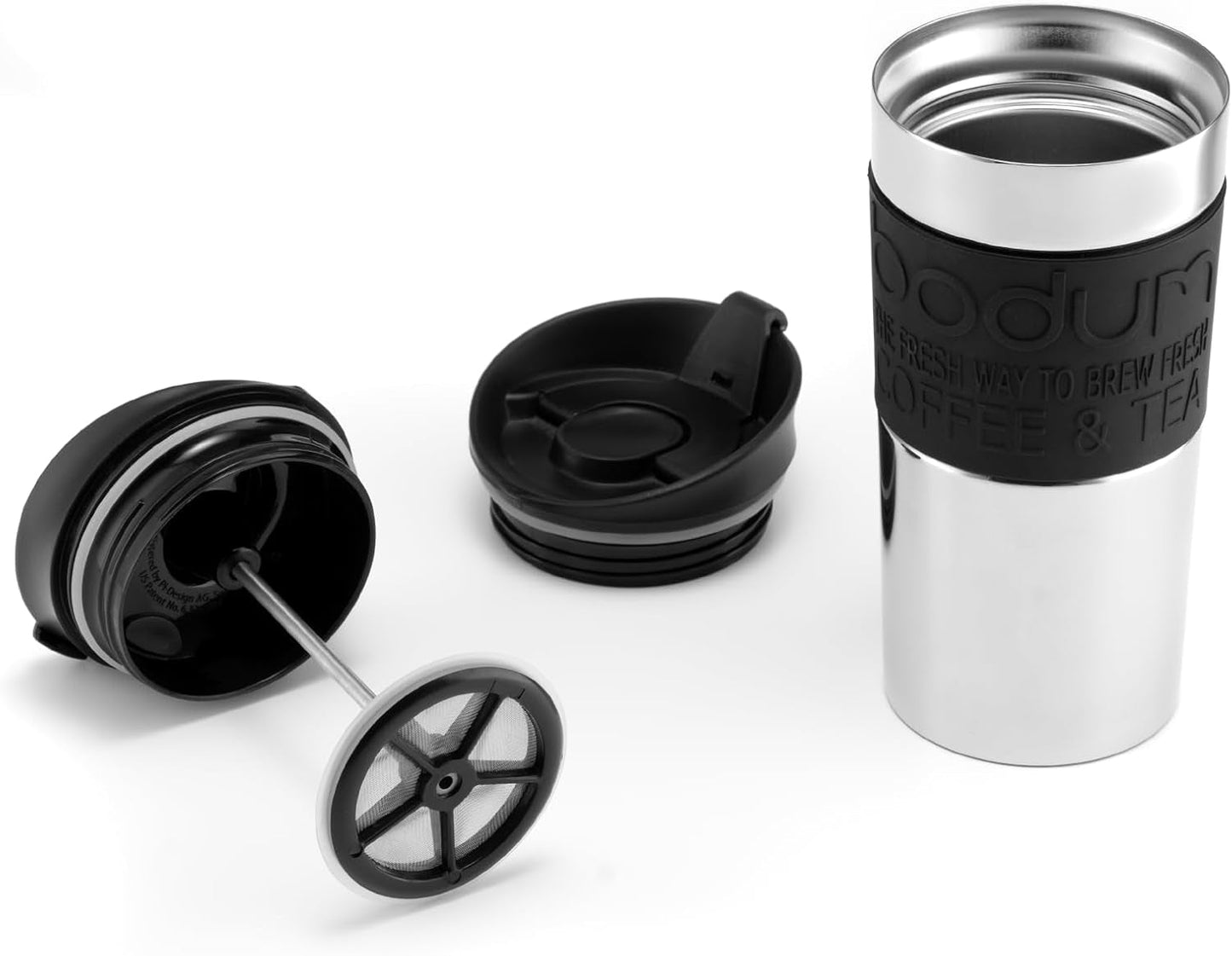 Bodum K11067-01 Cafetera Travel Press de acero inoxidable negra con tapa de repuesto 350ml