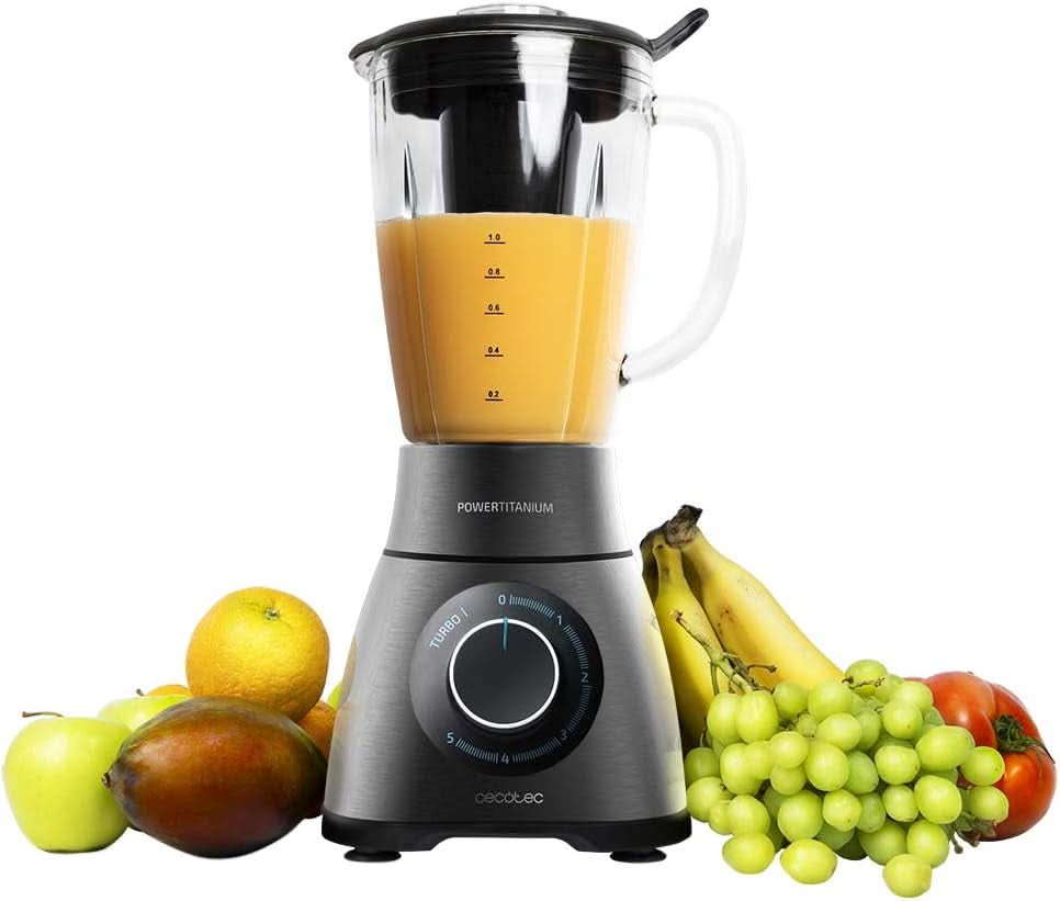 Cecotec Batidora de Pie Power Black Titanium 2200MAX Smooth, 2200 W Máxima Leistung, 6 Klingen Aus Edelstahl, Función Ice-Crush, Función Turbo y Smoothie, Función Autoclean Cocina Naty Shop Inox 2500 W | 1,8 litros