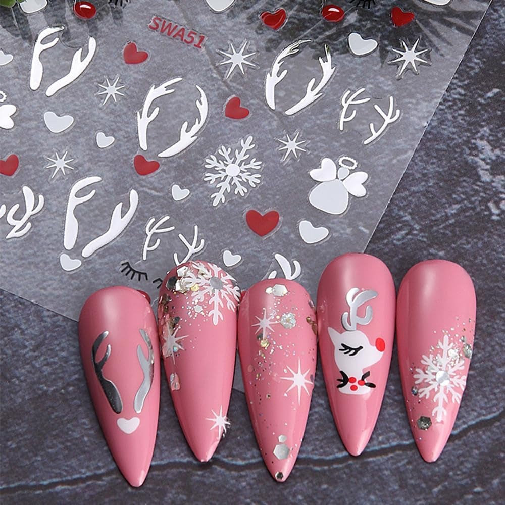Calcomanías Para Uñas De Copo De Nieve De Dibujos Animados, Calcomanías Para Uñas De Navidad, Autoadhesivo, Diseños De Uñas De Navidad, Arte De Uñas, Ciervos, Copos De Nieve, Calcomanías Para Uñas De Navidad, Accesorios Para Uñas De Invierno