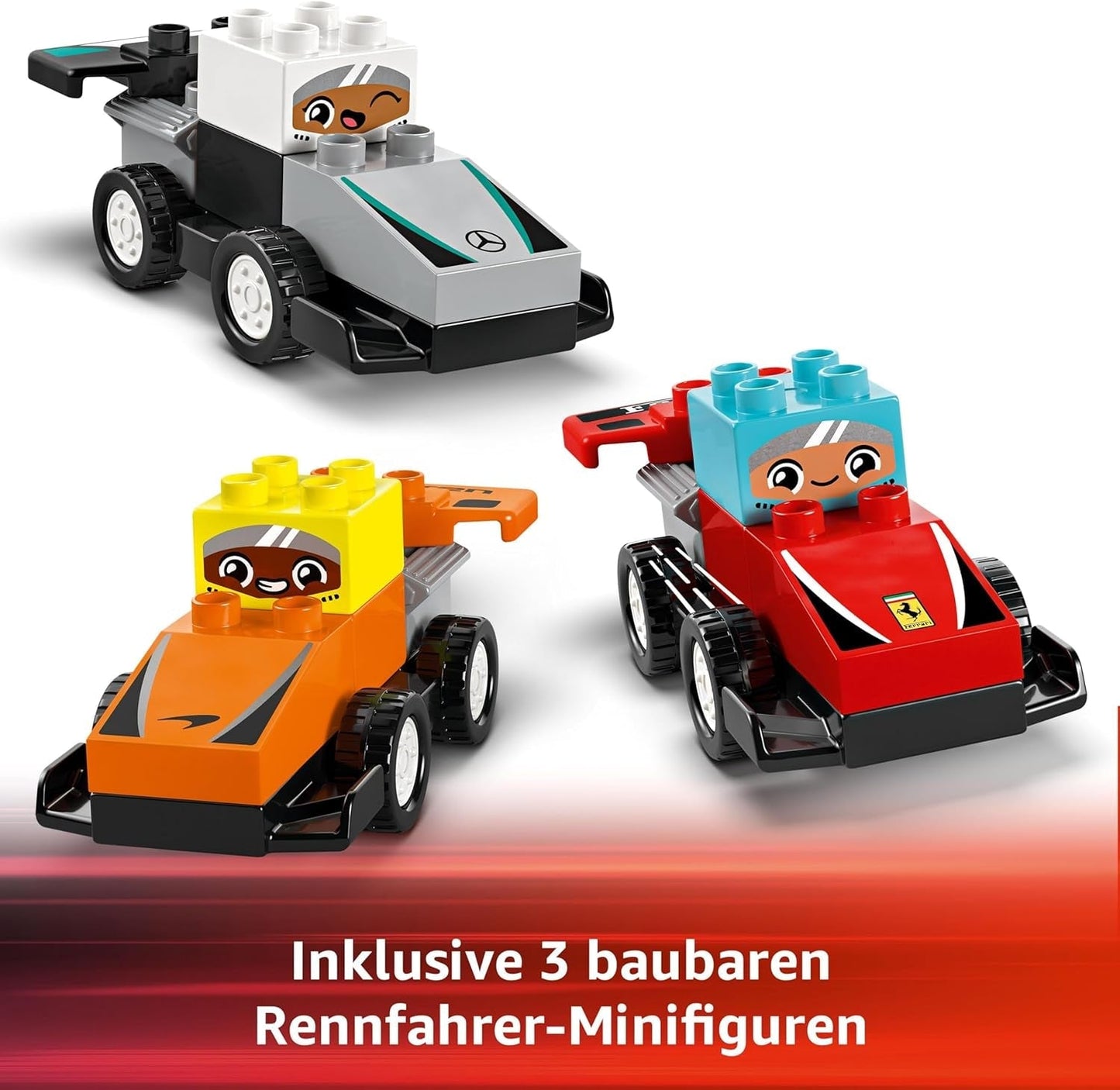 LEGO DUPLO Town Coches de carreras del equipo F1 con corredores, juguete de construcción para toda la familia, experiencia de juego imaginativo, regalo de cumpleaños para niños pequeños, niños y niñas a partir de 2 años 10445 Juegos de construcción Besuche den LEGO-Store