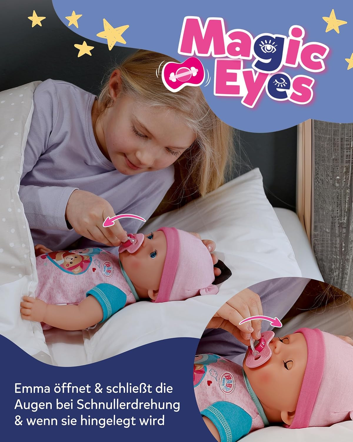 BABY Born Emma - muñeca bebé 43 cm - 10 funciones incluidos accesorios y colchón - Funciona completamente sin pilas - Apto para niños a partir de 3 años