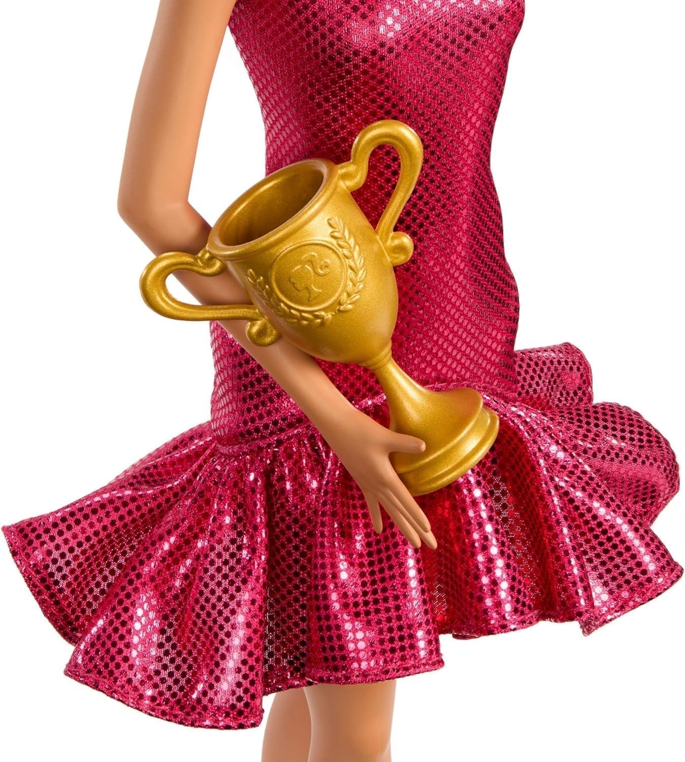 Muñeca Barbie Bailarina de Moda con Vestido Rojo con Volantes, Zapatos de Baile, Cabello Castaño y Accesorios Trofeo de Baile, JFR09 Naty Shop Dolls