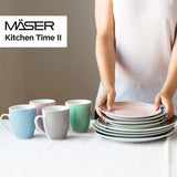 MÄSER Kitchen Time II, Juego de vajilla para 4, Servicio combinado con 16 piezas en colores pastel con estampado sutil, Porcelana, Rosa