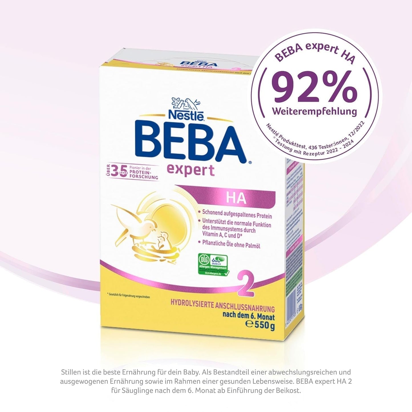 BEBA Expert HA 2 Leche de continuación a partir de los 6 meses, papilla con proteínas hidrolizadas, solo lactosa, sin aceite de palma, pack de 6 (6 x 550 g) Naty Shop