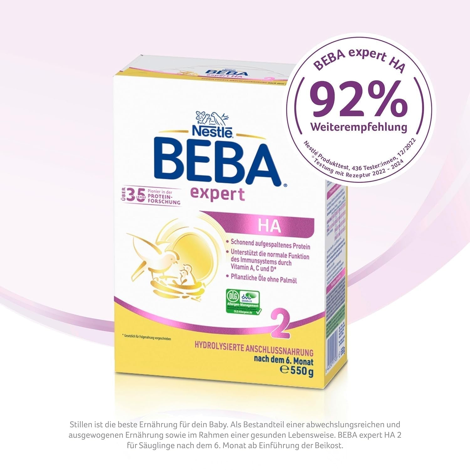 BEBA Expert HA 2 Leche de continuación a partir de los 6 meses, papilla con proteínas hidrolizadas, solo lactosa, sin aceite de palma, pack de 6 (6 x 550 g) Naty Shop