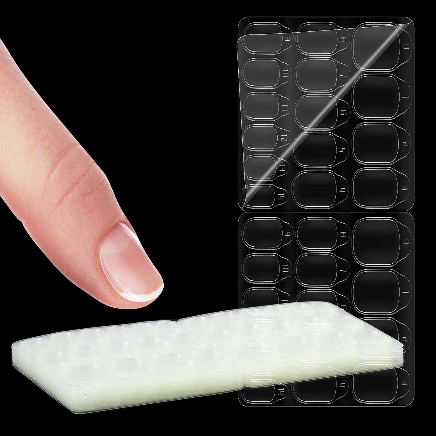 15 Hojas/450 Piezas Almohadillas Adhesivas para Uñas, 15 Tamaños de Almohadillas Adhesivas para Uñas Transparentes, Gel de Gelatina de Doble Cara, Adhesivo para Uñas, Presione sobre las Uñas, Almohadillas Adhesivas para Accesorios de Decoración de Manicura DIY
