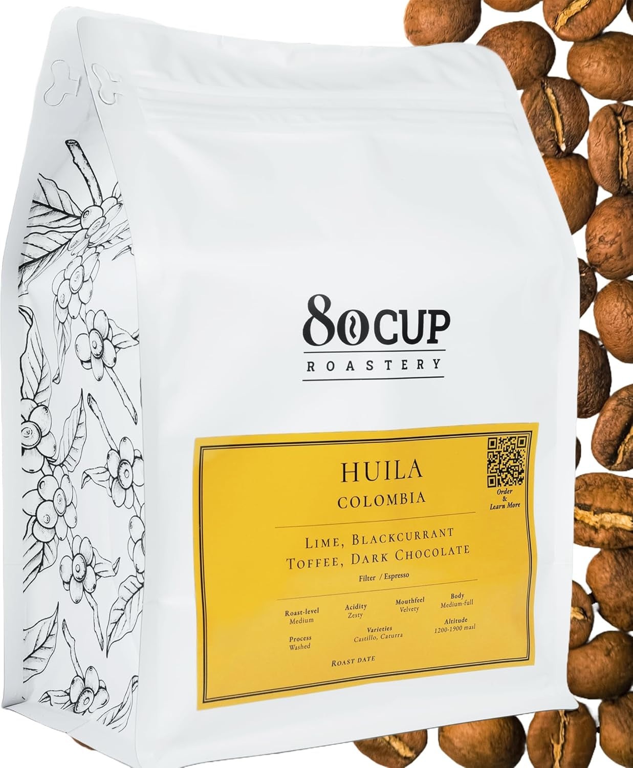 Tostado después del pedido ~ Granos de café especiales más frescos | Asador de 80 COPAS | Colombia Huila, Origen Único(1kg) Spezialitäten Kaffeebohnen, Frisch Geröstet