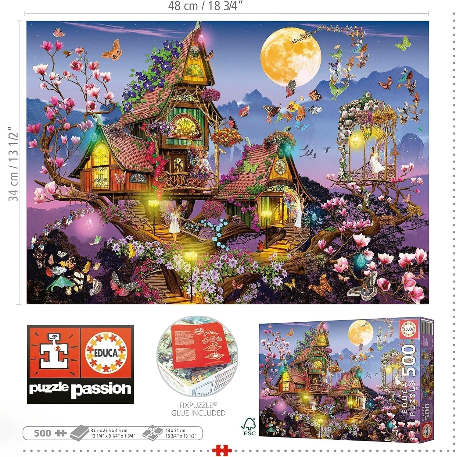 Educa - Puzzle 500 piezas para adultos | casa de hadas, puzzle de 500 piezas para adultos y niños a partir de 11 años, fantasía, cuentos de hadas, hadas (19554) Puzzle Naty Shop