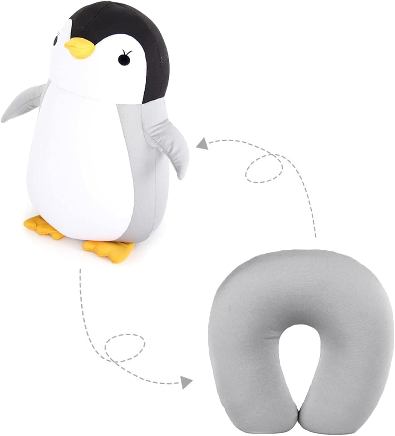 Almohada para el cuello 2 en 1 Almohada para el cuello en forma de U Almohada para el reposacabezas Almohada para el cuello Soporte para el cuello Almohada para el cuello Deformación para animales de peluche para acampar Senderismo Coche Avión Almohadas ortopédicas cervicales Naty Shop Pingüino gris