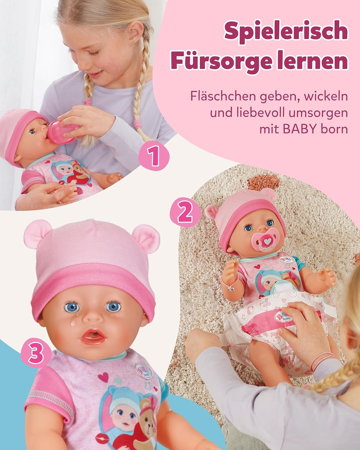 BABY Born Emma - muñeca bebé 43 cm - 10 funciones incluidos accesorios y colchón - Funciona completamente sin pilas - Apto para niños a partir de 3 años