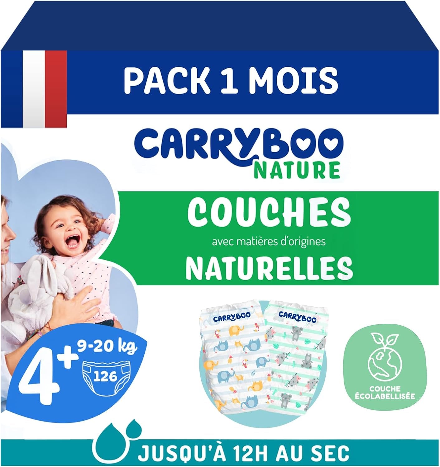 - Tamaño de pañal 4+ 9-20 kg – Ökologische Babywaidern – natürliche Babypflege, hypoallergen, ohne Parfüm und auslaufsicher – hermestellung in Frankreich – 126 pañales desechables – 1 mes