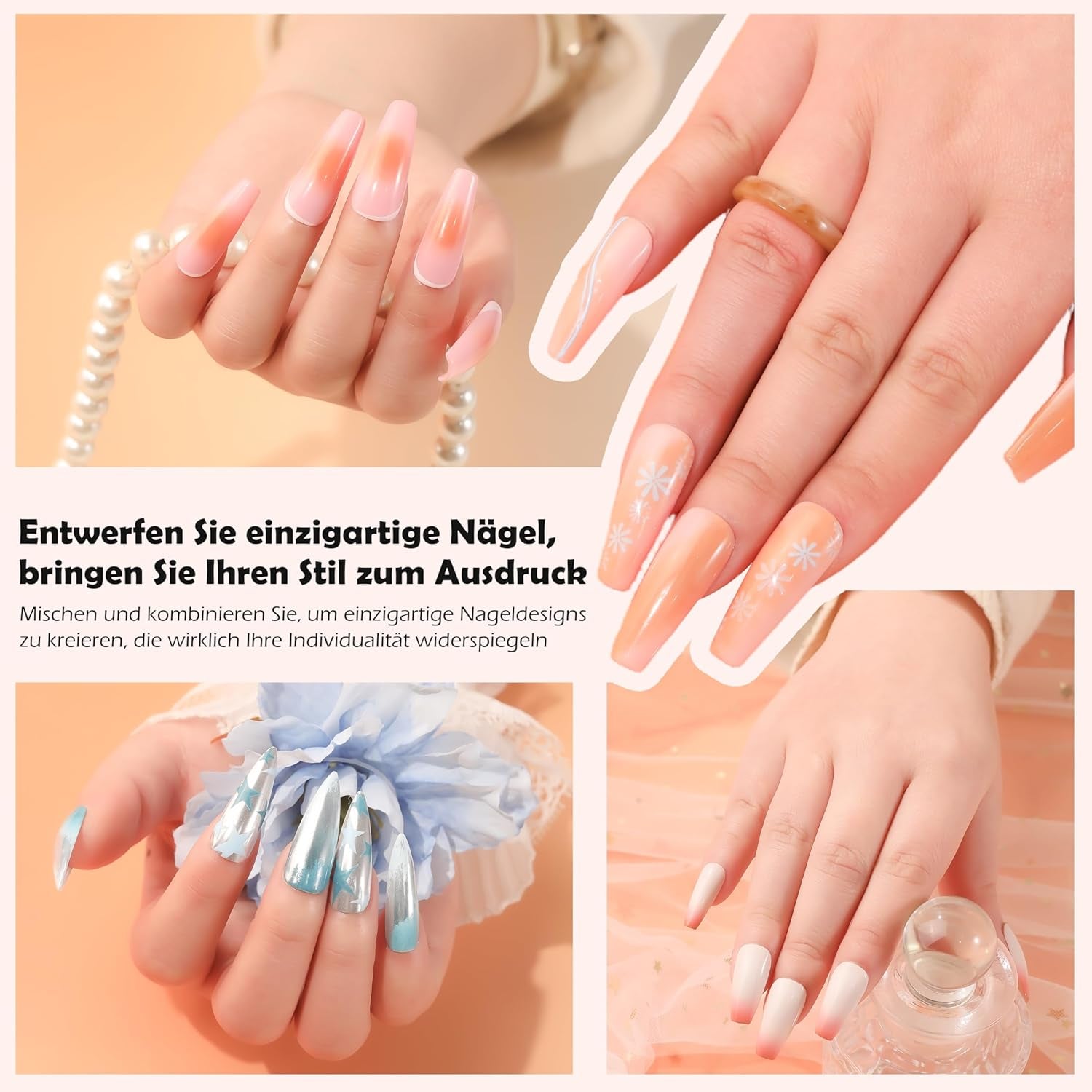 Aokitec 14 Piezas Herramientas de Silicona Pinceles para Gel Naillack UV, Pinceles de Gel Wiederwendbare para Naillack Cromo en Polvo para Uñas UV, Nail Art Zubehör para Efecto Espejo Ombre Blush, Nägel Selber Machen