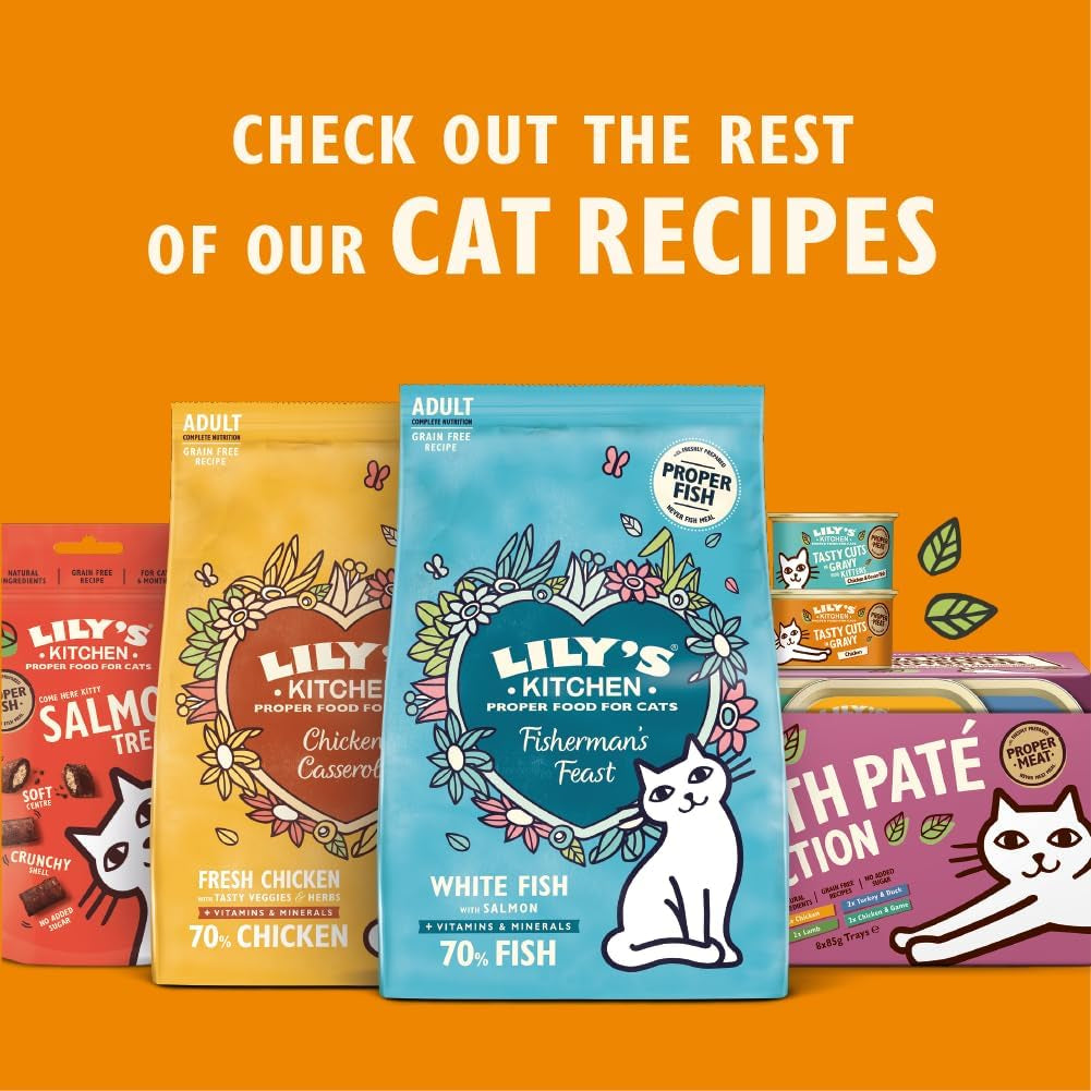 Lily's Kitchen Alimento natural húmedo y tierno para gatos adultos, bandejas, recetas sin cereales, surtido (32 bandejas x 85 g)