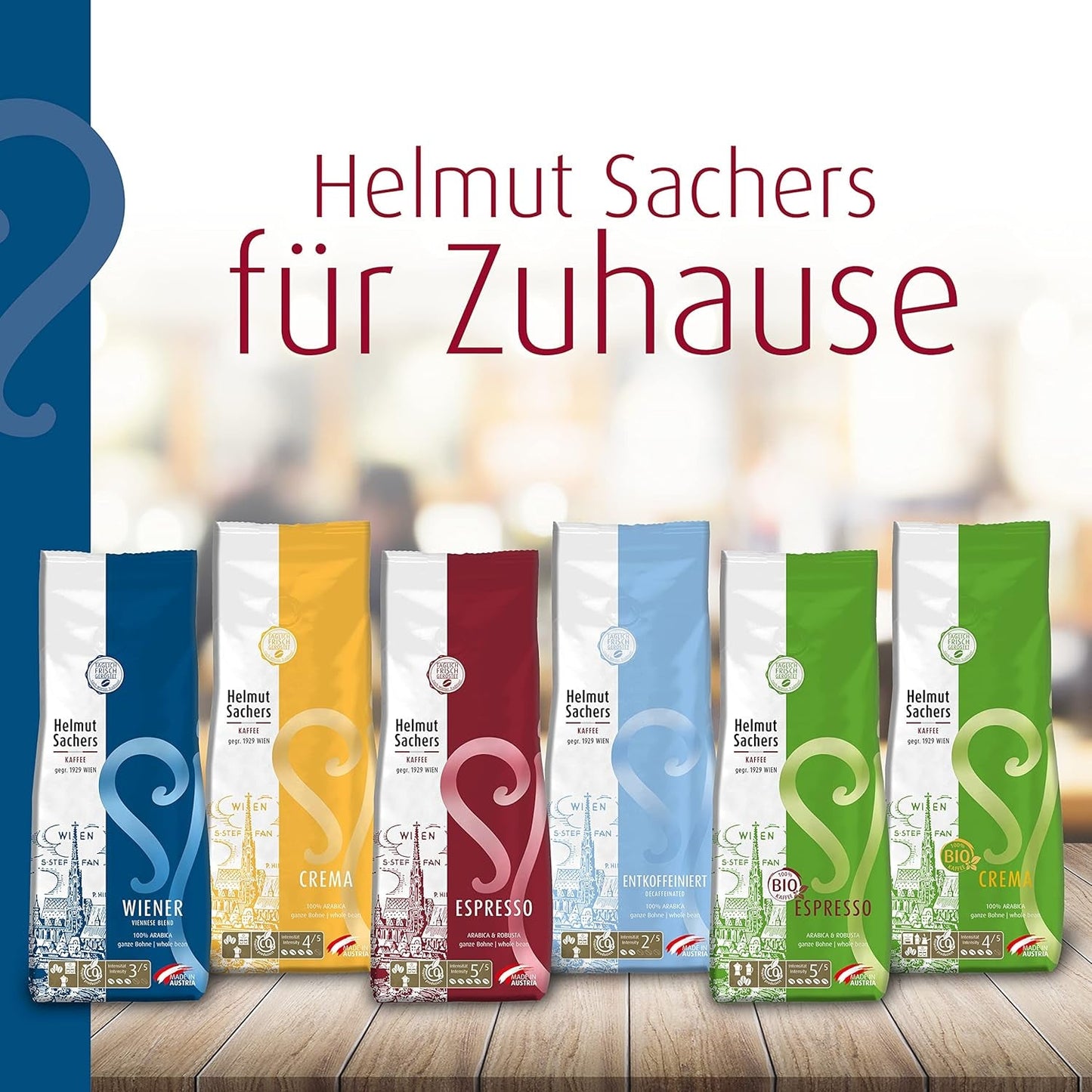 Helmut Sachers Kaffee - Wiener Mischung, Wiener Melange Kaffee aus erstklassigen Hochland Arábica Bohnen, nachhaltig geröstet in Österreich - ganze Kaffeebohnen, 500g
