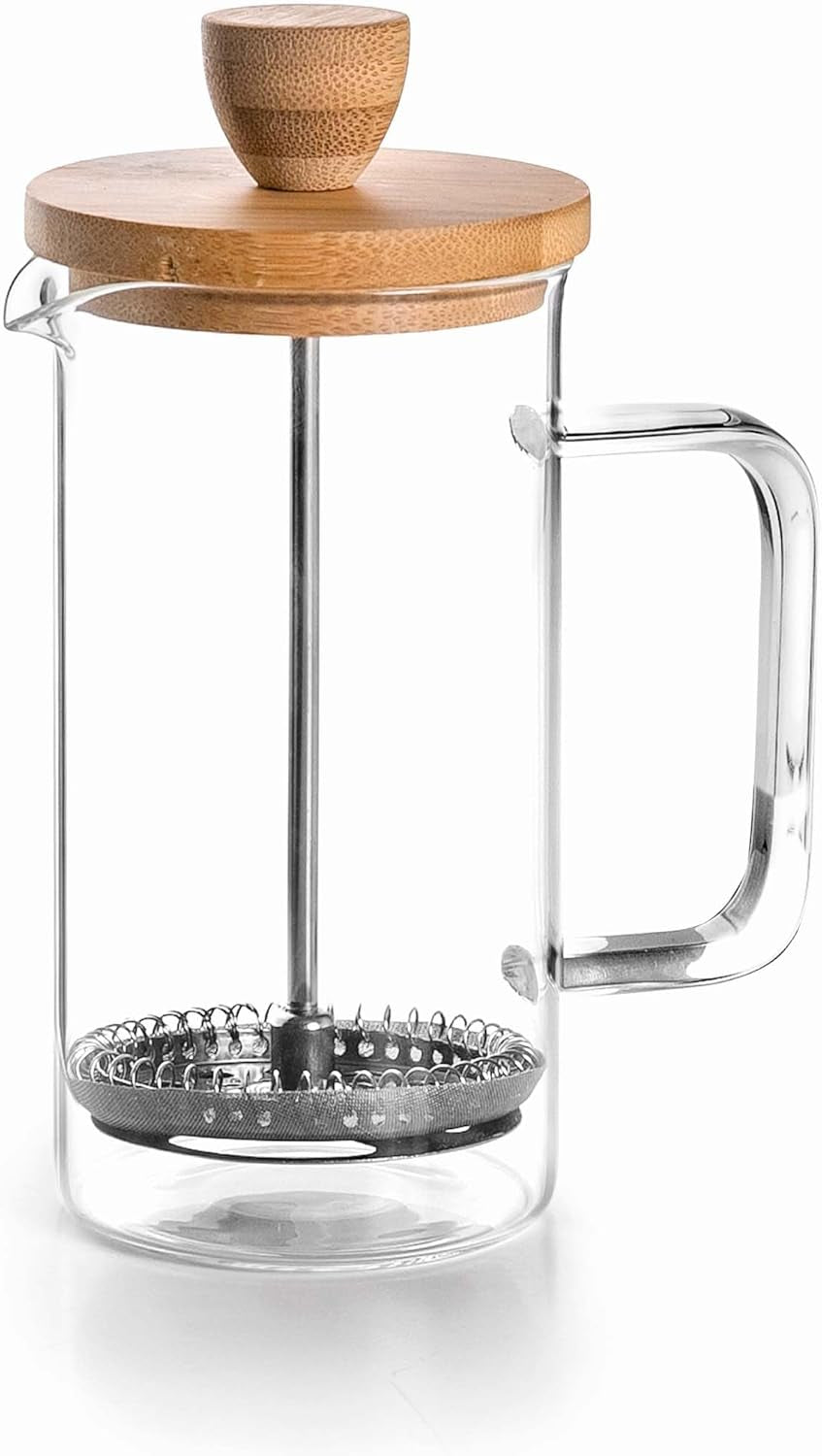 - Cafetera francesa, prensa de café, cafetera de pistón, cafetera de filtro francés, 3 tazas, 0,35 l, acero y madera