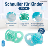 Chupetes para bebé Twistshake - Paquete de 2 | Forma de ortodoncia | Ultraligero | Tetina de silicona suave | Sin BPA | Apto para bebés a partir de 6 meses | azul verde