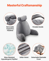 VEVOR Almohada de lectura, almohada de cama (grande) con reposacabezas desmontable, almohada trasera de 3 bolsillos y tela de terciopelo corta lavable y espuma viscoelástica triturada, lateral con asa, para ver televisión, leer, jugar