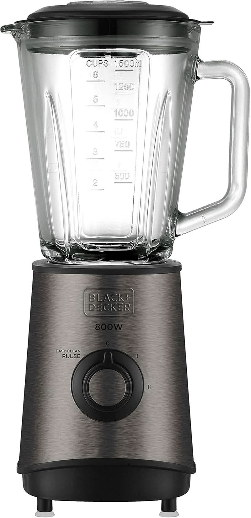 BLACK+DECKER Batidora de pie | 500W | 2 velocidades | Función de pulso | Glaskrug | 1,5 litros | Edelstahlmesser Mit 4 Klingen | Herausnehmbar Und Leicht Zu Reinigen | Cocina Weiß Und Grau Naty Shop 800W Edelstahl