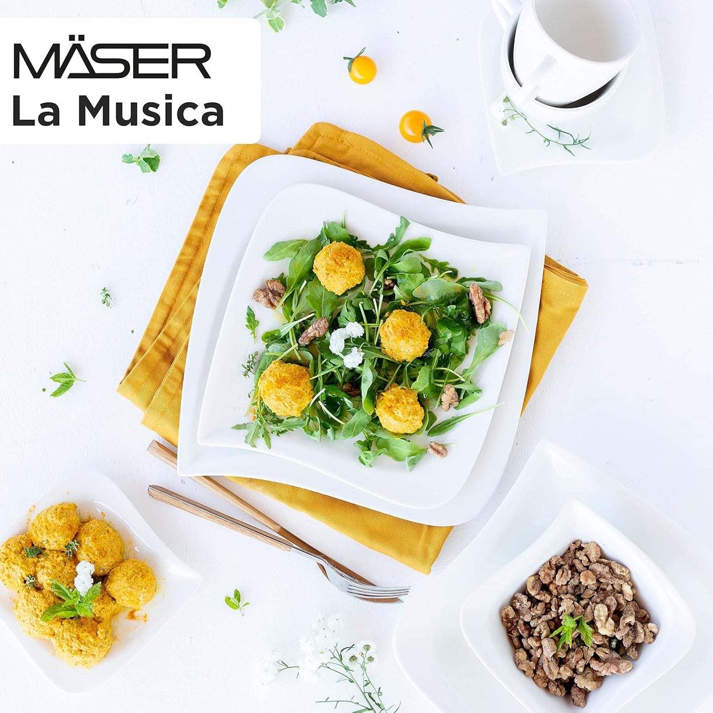 Verso de Mäser, Serie La Musica, Servicio de café de 18 piezas, Vajilla de porcelana para 6 personas, 921172, Blanco